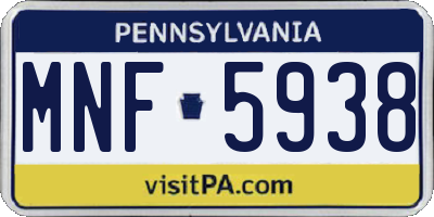 PA license plate MNF5938