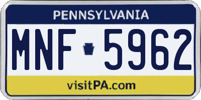 PA license plate MNF5962