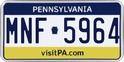 PA license plate MNF5964