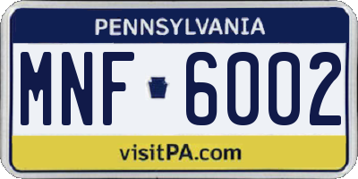 PA license plate MNF6002