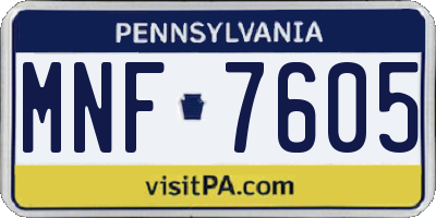 PA license plate MNF7605
