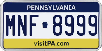 PA license plate MNF8999