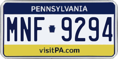 PA license plate MNF9294