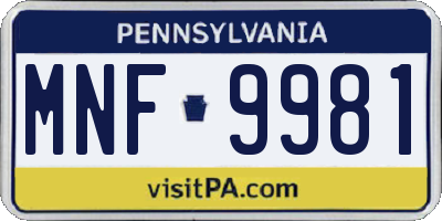 PA license plate MNF9981