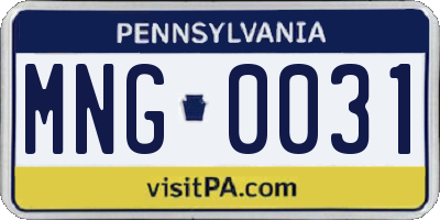 PA license plate MNG0031