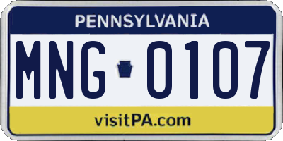 PA license plate MNG0107