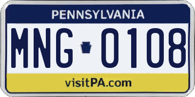 PA license plate MNG0108