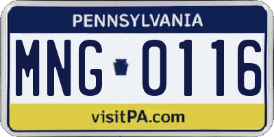 PA license plate MNG0116