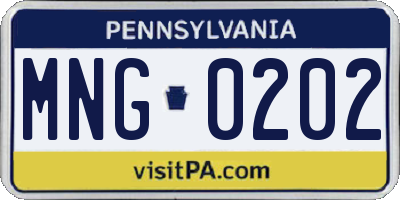 PA license plate MNG0202