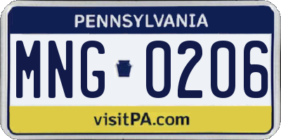 PA license plate MNG0206