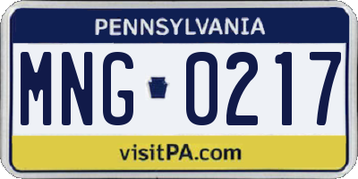 PA license plate MNG0217