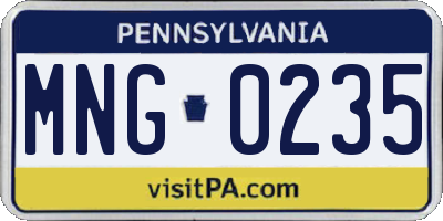 PA license plate MNG0235