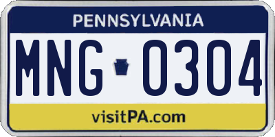 PA license plate MNG0304
