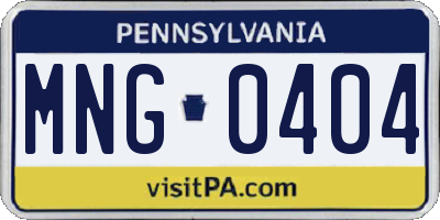 PA license plate MNG0404