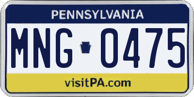 PA license plate MNG0475