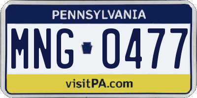 PA license plate MNG0477