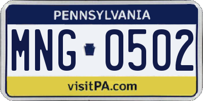 PA license plate MNG0502