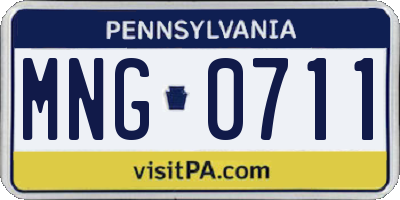 PA license plate MNG0711