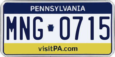 PA license plate MNG0715