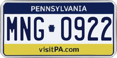 PA license plate MNG0922