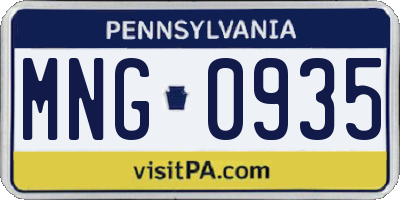 PA license plate MNG0935