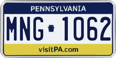 PA license plate MNG1062