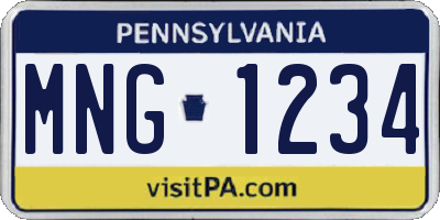 PA license plate MNG1234
