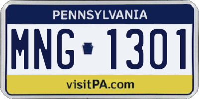 PA license plate MNG1301