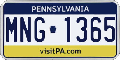 PA license plate MNG1365