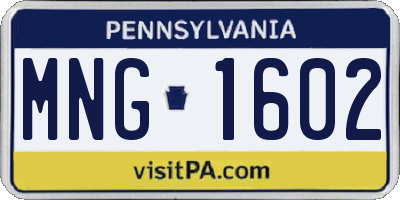 PA license plate MNG1602