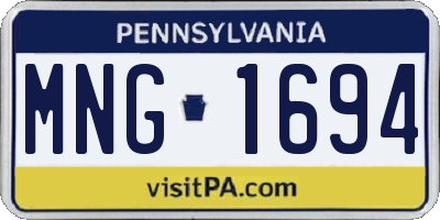 PA license plate MNG1694