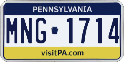 PA license plate MNG1714
