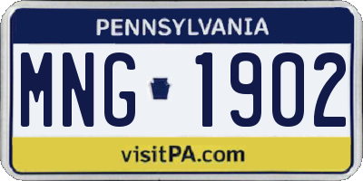 PA license plate MNG1902