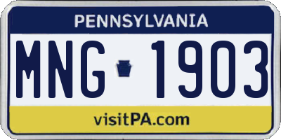 PA license plate MNG1903