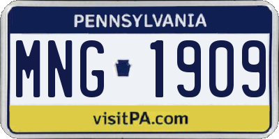 PA license plate MNG1909