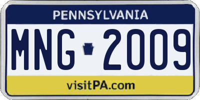 PA license plate MNG2009