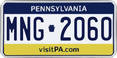 PA license plate MNG2060