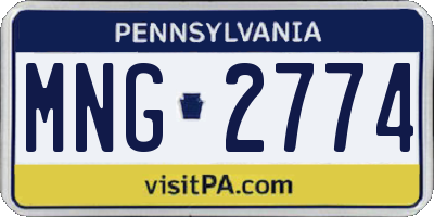 PA license plate MNG2774