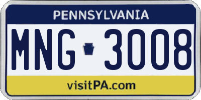 PA license plate MNG3008