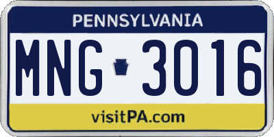 PA license plate MNG3016
