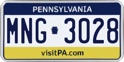 PA license plate MNG3028