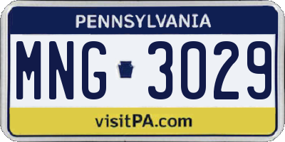 PA license plate MNG3029