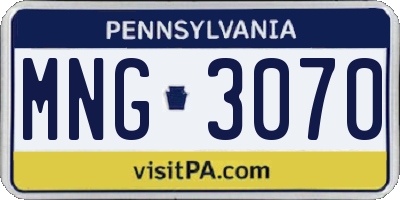 PA license plate MNG3070