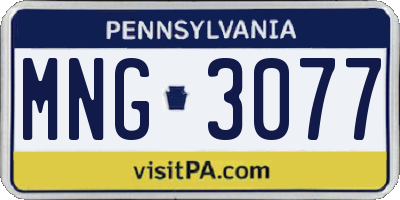 PA license plate MNG3077