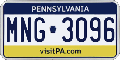 PA license plate MNG3096