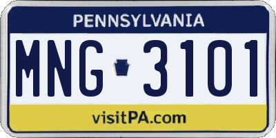 PA license plate MNG3101