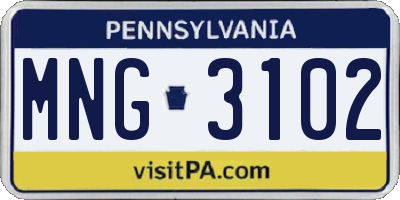 PA license plate MNG3102