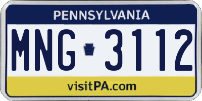 PA license plate MNG3112