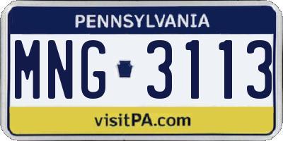 PA license plate MNG3113