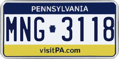 PA license plate MNG3118